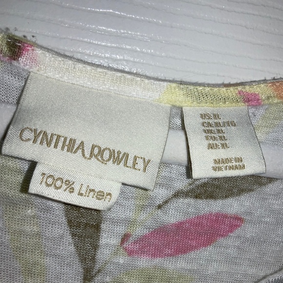 Cynthia Rowley Linen floral shirt Sz XL cap sleeves - Picture 3 of 6